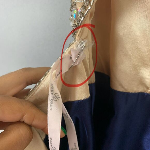 Zoey Grey Navy Skirt Champagne Beaded Bodice Evening Gown Size 18 Formal Gala - Picture 9 of 16